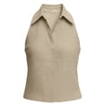 thumbnail image 6 of Sleeveless Basic Cami Women Business Summer Tank Tops Collared V Neck Linen Sleeveless Dressy Shirt Elegant Casual Office Daily Wear Khaki 3XL, 6 of 8