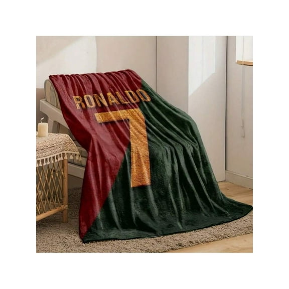 Ronaldo Football Flannel Blanket - Soft Warm Polyester Plush Throw for Sofa, Bed, Office - Valentine's Mother's Day Gift