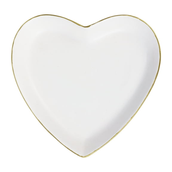 Mainstays 5.9" Heart White and Gold Accented Ceramic Decorative Trinket Tray