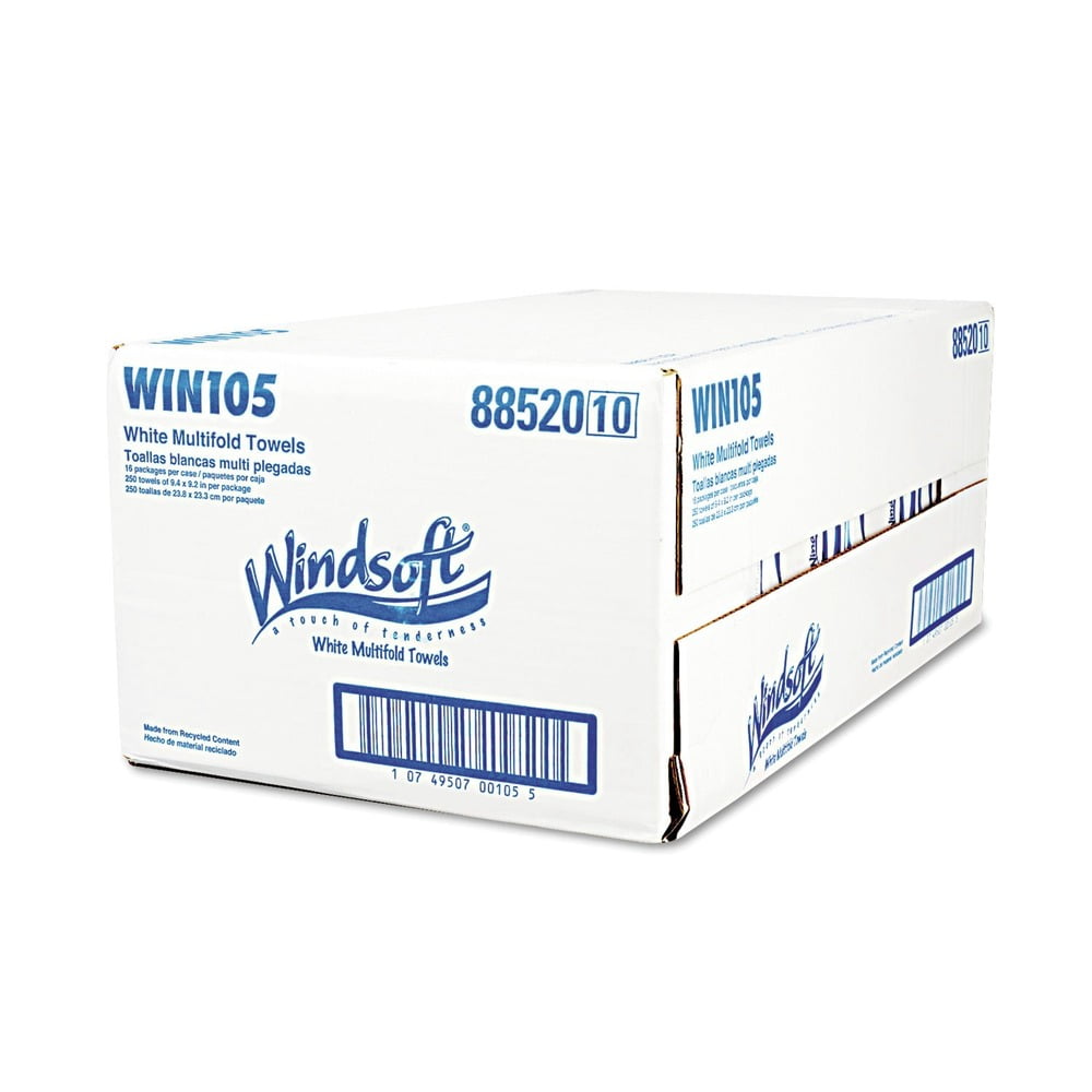 Windsoft® Multifold Paper Towels, 1-Ply, White, 9.25 x 9.5, 250/Pack, 16 Packs/Carton