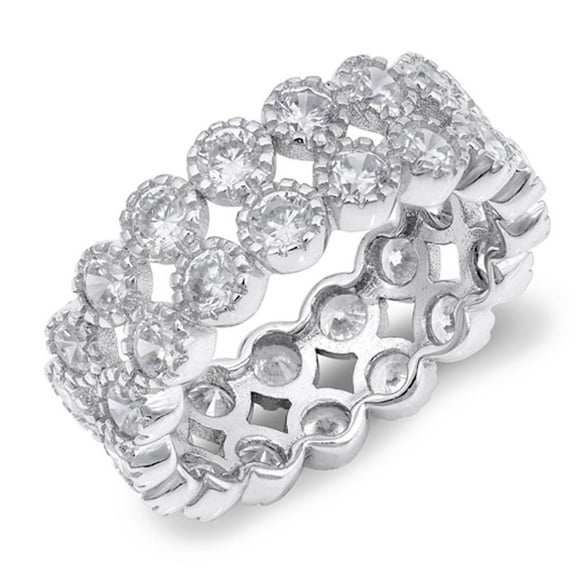 Sterling Silver Women's Clear Cubic Zirconia Eternity Ring Promise 925 Band 8mm White Female Size 11