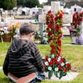 thumbnail image 2 of Headstone Flower Saddle,Large Artificial Cemetery Flowers for Grave,Cemetery Memorial Flowers for Outdoor Tombstone Decorations (Red White), 2 of 5
