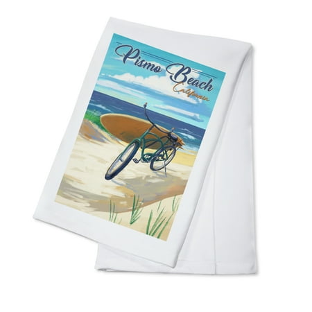 

Pismo Beach California Beach Cruiser on Beach (100% Cotton Tea Towel Decorative Hand Towel Kitchen and Home)