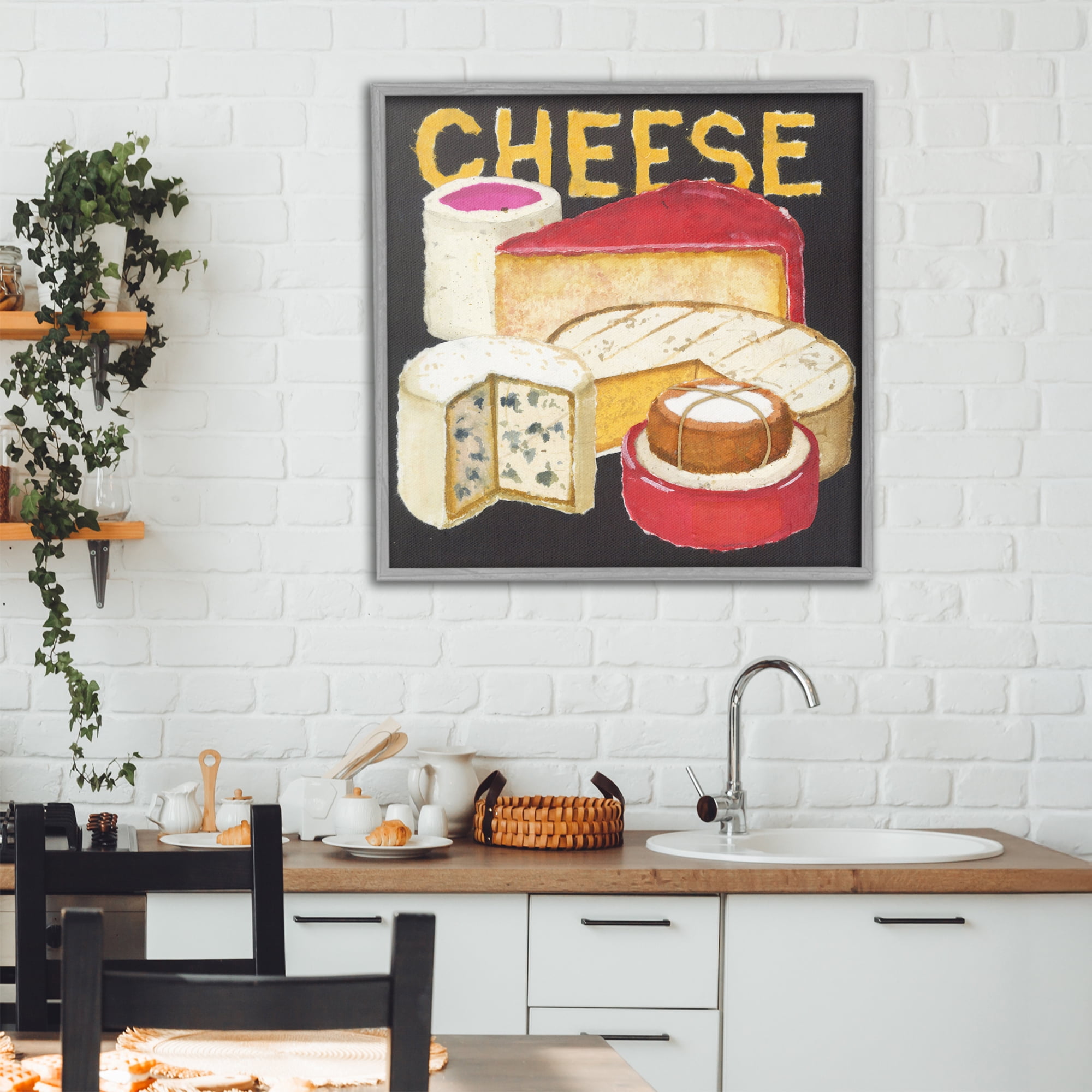 Stupell Industries Assorted Cheese Wheels Gray Framed Giclee Art, design by Nancy Overton
