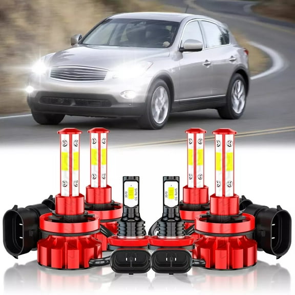 For Infiniti EX35 2008 2009 2010 2011 2012 LED Headlight Hi-Lo Beam Fog Light Bulbs Kit 6000K White 6X