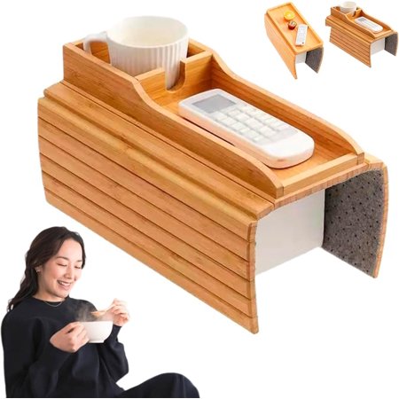 Couch Hack - 2025 New Couch Hacks, Bamboo Sofa Arm Tray Couch Cup Holder Armrest Table, Bamboo Couch Cup Holder Tray,Foldable Bamboo Tray for Couch,Couch Organizer Caddy Armrest Tray