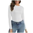 thumbnail image 1 of HVOBTTY T-shirt Sportif à Manches Longues pour Femmes, Haut Ample à Manches Longues à Col Rond Plissé Uni pour Femmes Blanc, P, 1 of 4