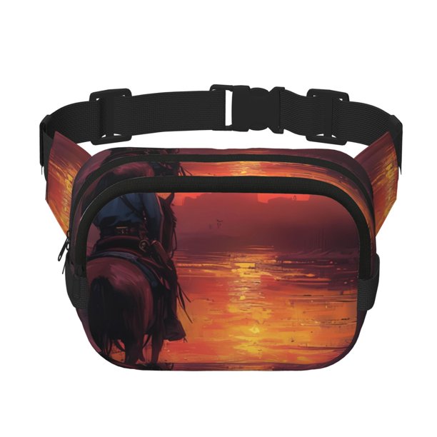 Disketp Sunset River Western Cowboy Riñonera de Doble Capa, Bolsa de Cintura Ajustable para Viajes, Correr y Senderismo, Riñonera Ligera para Hombre y Mujer