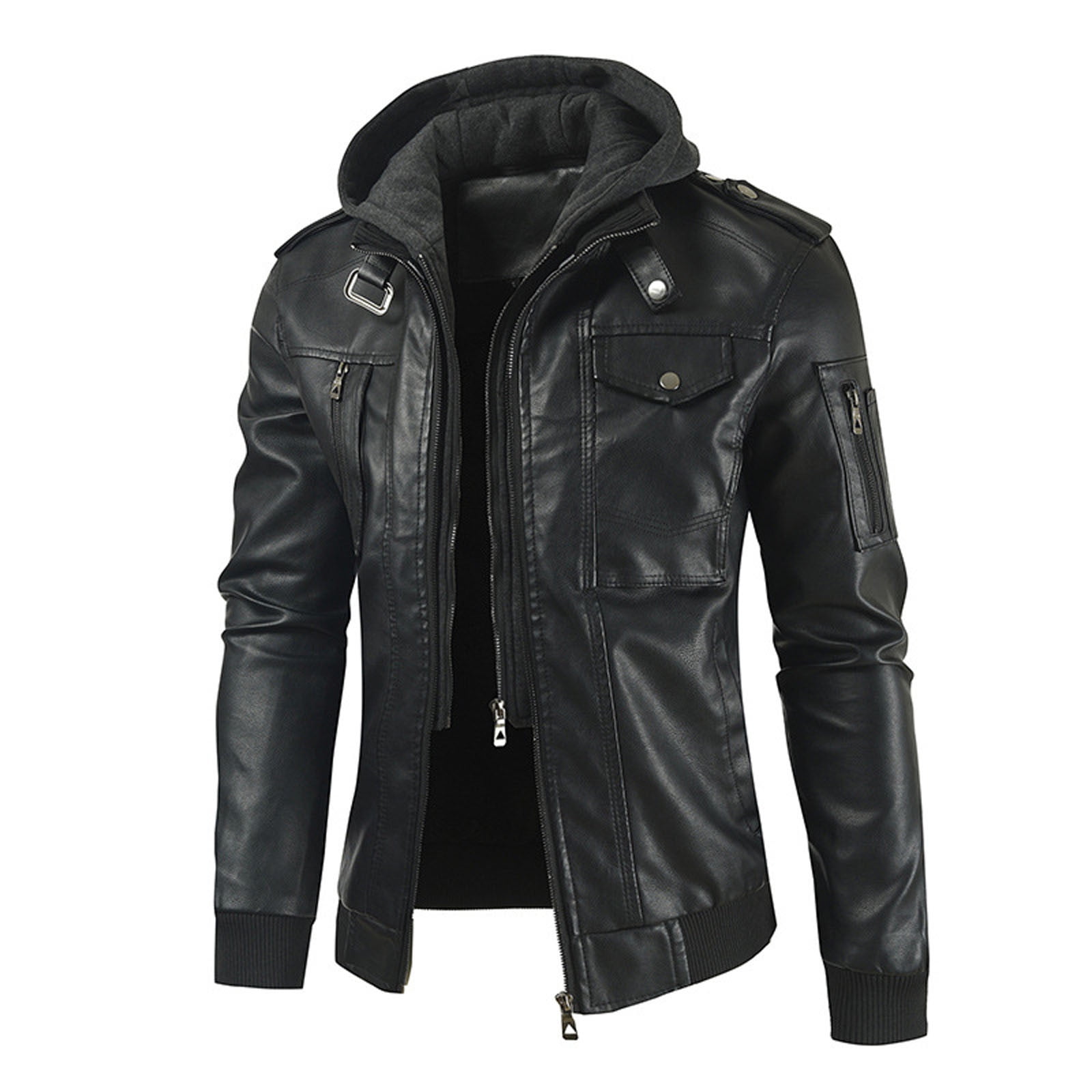 guisaled Faux Pu Leather Jacket Men Full Zip Motorcycle Jacket Waterproof Windproof Moto Vintage Bomber Jackets with Hood Valentines Day s