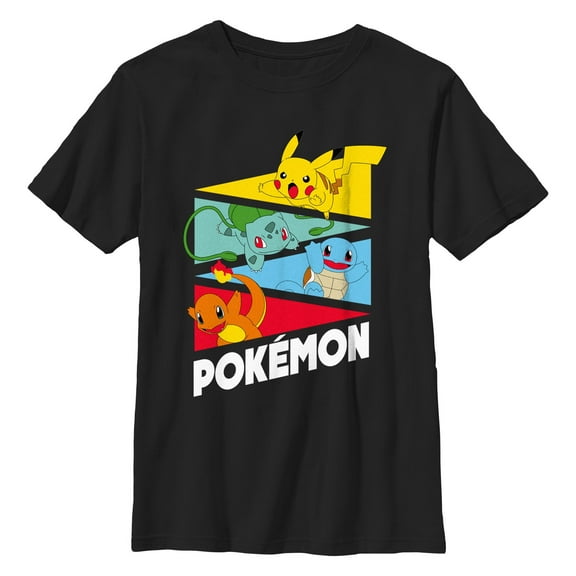 Boy's Pokemon Colorful Starters Banners Graphic T-Shirt