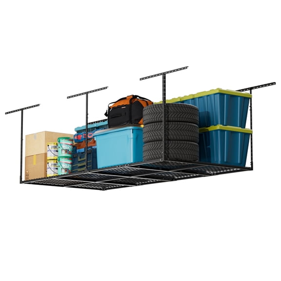 HOHYN Overhead Garage Storage Rack & Garage Ceiling Storage System | Heavy-Gauge Hammertone Hanging Storage for Maximum Efficiency Utilization