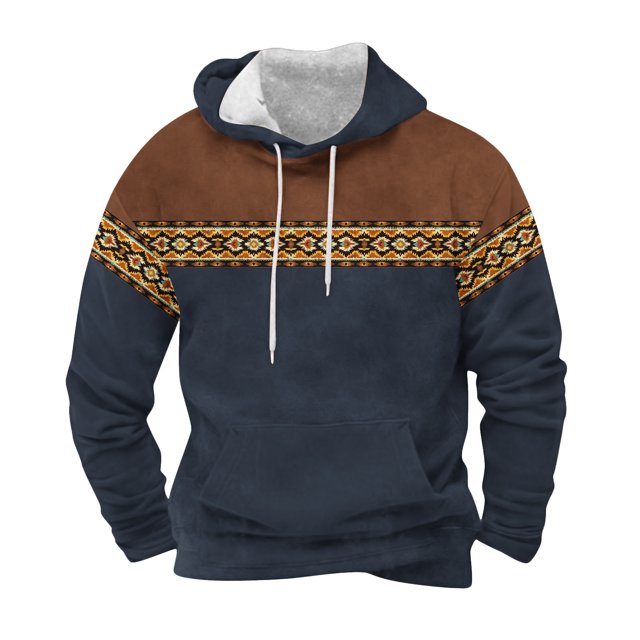 Sudadera con capucha para hombre, moda, bolsillos, manga larga, estilo étnico, estampado vintage, sudadera con capucha, blusa de poliéster para hombre