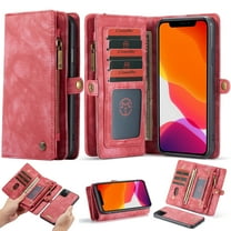 iPhone 11 Pro Max Case 6.5" 2019, Allytech 2 in 1 Magnetic Detachable TPU Back Cover Folio Flip Shell Stand Zipper Wallet Purse w/ Cards Holder Shockproof Case for Apple iPhone 11 Pro Max,Red