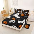 thumbnail image 2 of Manfei Halloween Ghost Pumpkin Bed Sheets 4-Piece, Festival Theme Full Size Sheets, Black Orange White,1 Fitted Sheet, 1 Flat Sheet and 2 Pillowcases, 2 of 5