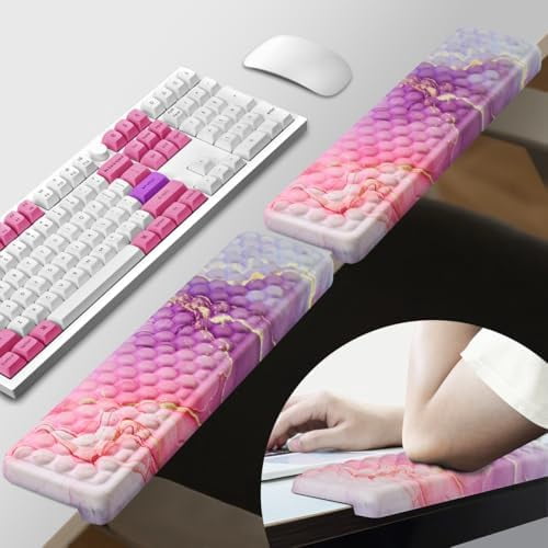 Tekola L-Shaped Desk Elbow Pad for Desk 2 Pack, Soft Memory Foam Elbow Support Padding with Non-Slip Base, Easy Typing Pain Relief Comfort for Office Work Gaming Marble Pink