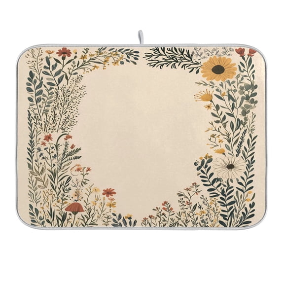 Beautiful Wildflowers Frame Dish Drying Mat 16x18 Absorbent Microfiber Draining Rack Pad for Kitchen Counter Sink
