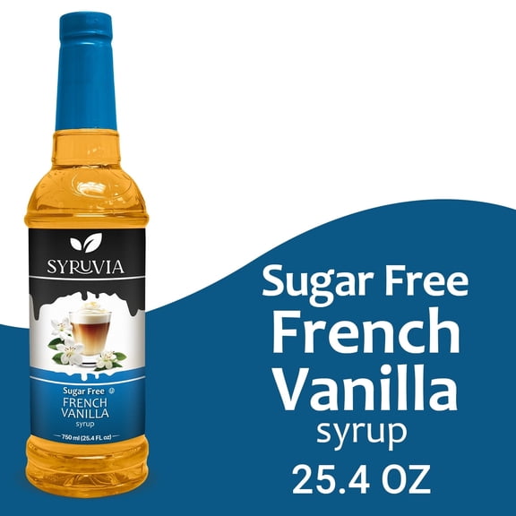 Syruvia Sugar Free French Vanilla Coffee Syrup No-Calorie Coffee Sauce for Coffee, Lattes, Shakes, Smoothies, Desserts, 25.4 Fl. Oz