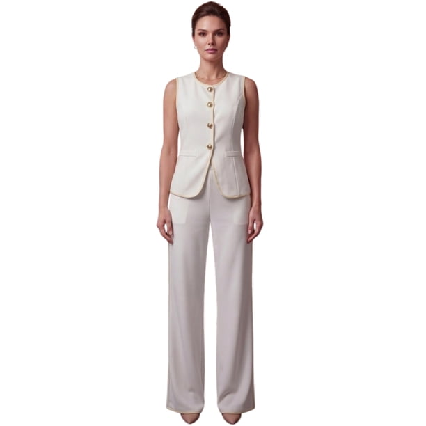 Conjunto 2 Piezas Elegante, Chaleco Moderno y Pantalón de Corte Amplio, Estilo Sofisticado para Mujer