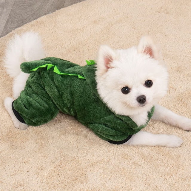 Pijama de perro de peluche con diseño de dinosaurio, abrigo para perro, sudadera con capucha para cachorro, disfraz de fiesta para perro y gato, cosplay de animales, ropa para perro, verde M