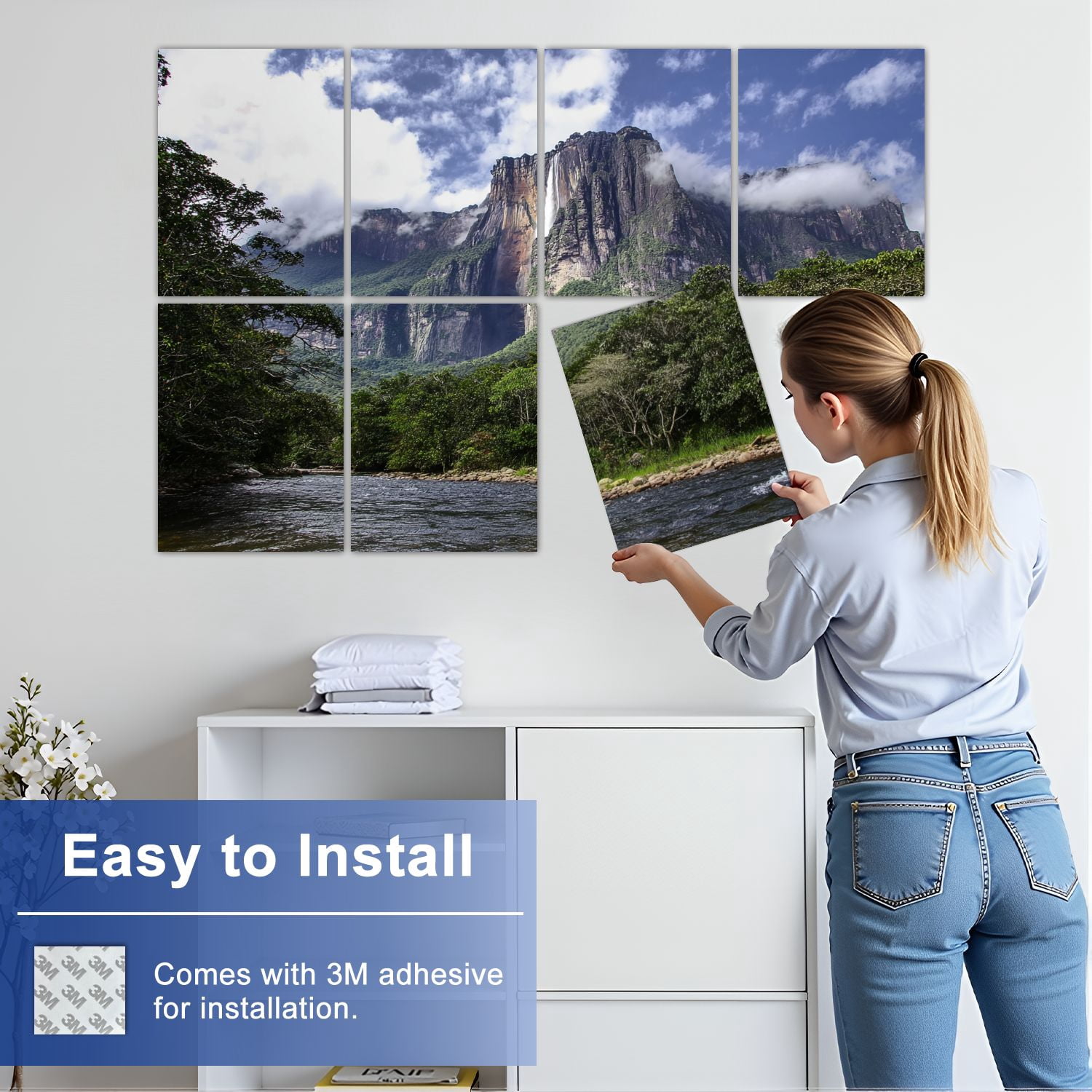 8 Pack Art Acoustic Panels Sound Absorbing falls Canaima National Park Venezuela Decorative Soundproof Wall Panels Self Adhesive for Nursery Game Room Bedroom 48"x32"