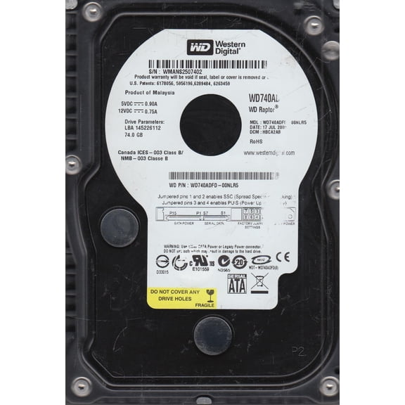WD740ADFD-00NLR5, DCM HBCA2AB, Western Digital 74GB SATA 3.5 Hard Drive