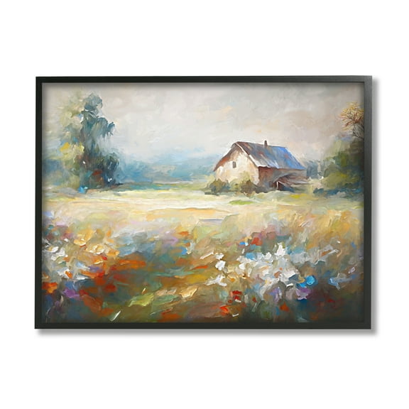 Stupell Industries Floral Countryside Abstraction Landscape Painting Black Framed Art Print Wall Art, 20 x 16