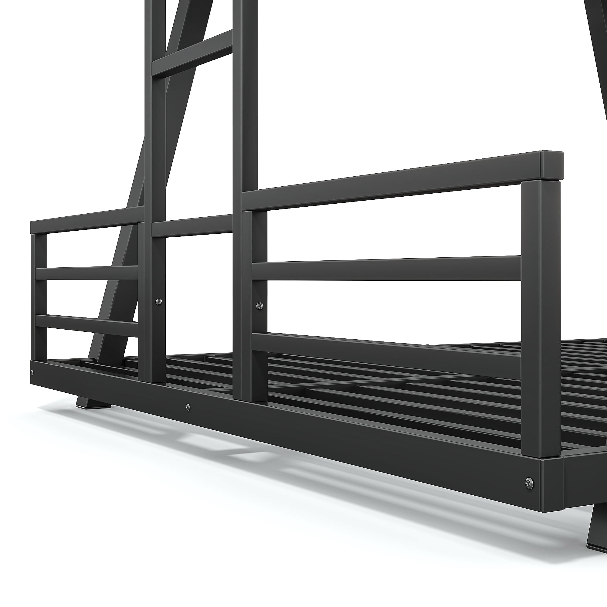Aukfa Queen over Queen Metal Bunk Bed with Heavy Duty A-Frame Support Design, 2 Side Ladders, Low Profile, Black