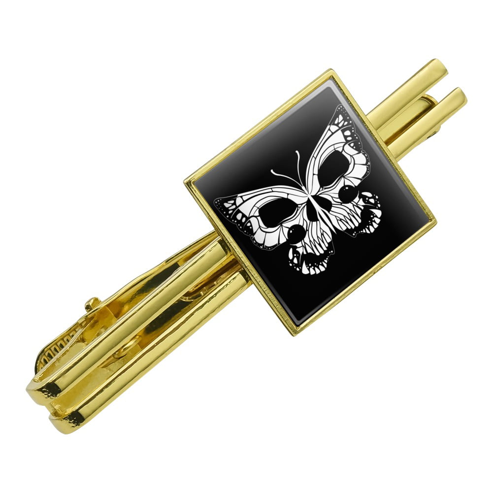 GRAPHICS & MORE Butterfly Skull Insect Square Tie Bar Clip Clasp Tack Silver or Gold 