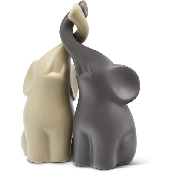 Loving Pair of Elephants in Beige & Grey - Modern Ceramic Sculpture as a Set - Decoration Figure 16cm high - Elephant Well Suited as a Gift
