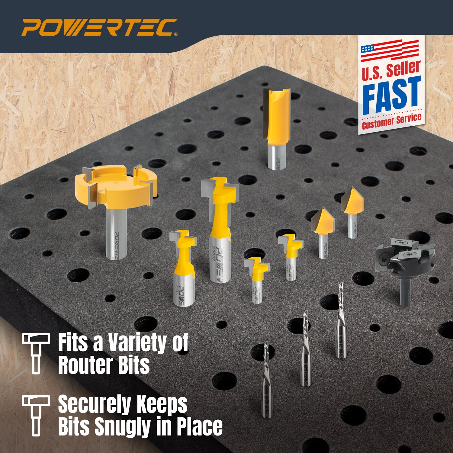 POWERTEC Router Bit Tray Organizer - Holds 110 Bits Each Tray | 50 1/2" and 60 1/4" Shank Router Bit Holder for Tool Box and Drawer Storage Solution, 2PK (71046-P2)
