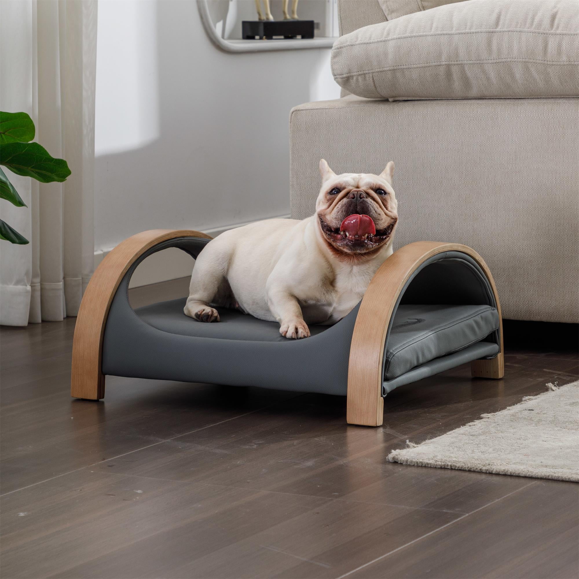 Pefilos 23" Pet Sofa Dog Bed with Removable Cushion and Wood Style Leg for Dog and Cat, Dark Gray Pefilos 23" Pet Sofa Dog Bed with Removable Cushion and Wood Style Leg for Dog and Cat, Dark Gray