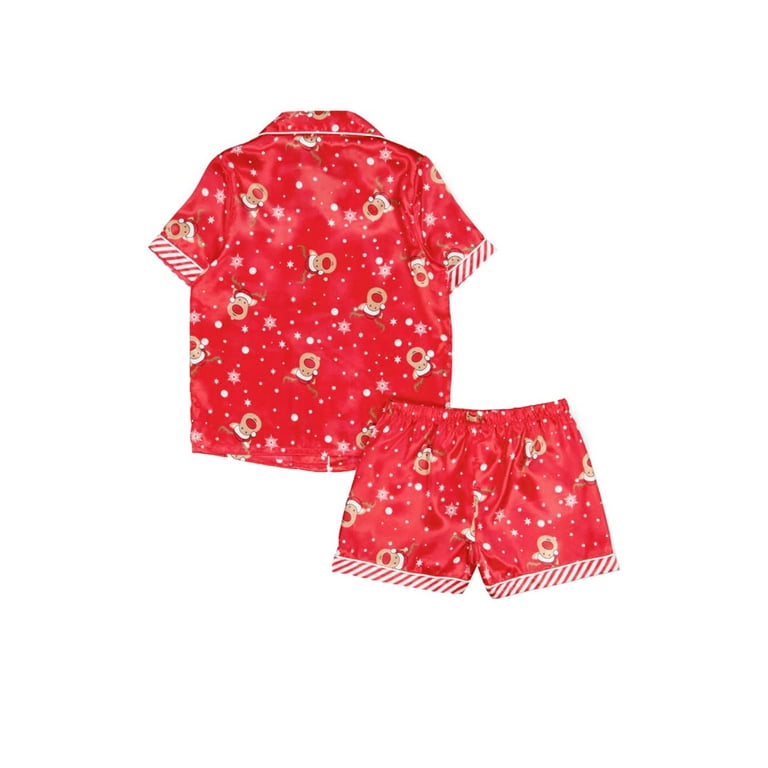 Genuiskids Women Christmas Pajamas 2 Pcs Christmas Sleepwear Shorts Set Gingerbread Man Print Lapel Short Sleeve Button Down Tops Shorts Pajamas