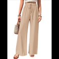 thumbnail image 3 of Pantalones de Salón de Pierna para Mujer, Cintura Alta, Ajustables, con Nudo de Lazo, Holgados. Albaricoque M, 3 of 10