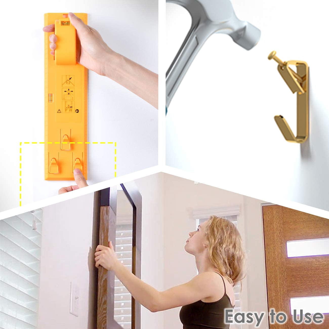RGHJAR-100 lb Picture Hangers, Picture Hooks for Hanging Pictures, 20Pcs Frame Hooks Picture Hangers Heavy Duty Hardware Hanger Kit Wooden Wall Painting Hangers Hooks and Nails for Pictures