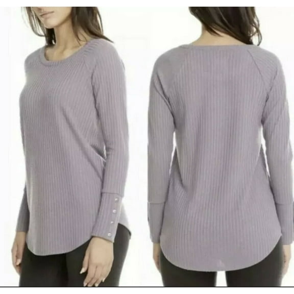 Chaser Women's Waffle Thermal Long Sleeve Blouse, Lavender, Small - NEW