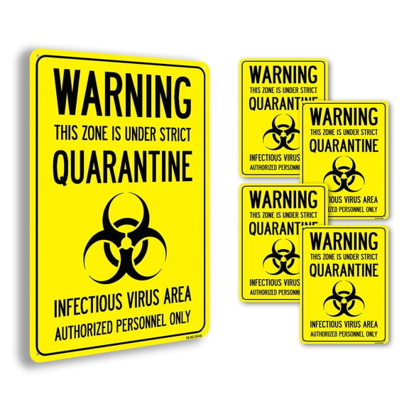 Warning This Zone Is Under Strict Quarantine Public Safety Rigid Plastic Sign 14 Inch x 10 Inch - 5 Pack