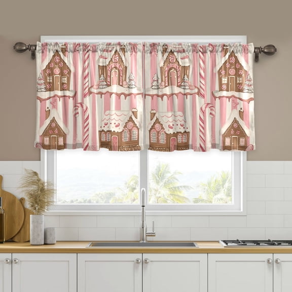 Yayeee Kitchen Curtains Set of 2 Light Filtering 57"x24" Over Sink Window Panels, Pink Candy House