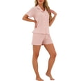 thumbnail image 2 of INSPIRE CHIC Womens Pajamas Set 100% Cotton Button Down Notch Collar Sleepwear Short Sleeve 2 Piece Suits with Pockets M Pink, 2 of 6
