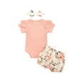 thumbnail image 3 of Kiapeise Baby Girl Summer Clothes Set, Short Sleeve Romper + Shorts + Headband, 3 of 9