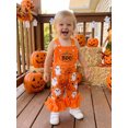 thumbnail image 4 of BemeyourBBs Kids Toddler Baby Girls Halloween Outfit Baby Girl Summer Fall Clothes Romper Overalls Cute Ghost Pumpkin Print Flare Pants Bell Bottom Jumpsuit Overalls, 4 of 9