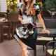 thumbnail image 3 of Easygdp Flower Horn Skull A para Vestido Transpirable de Mujer, Vestido Suelto de Manga Corta con Pliegues y Bolsillos para el Verano, 3 of 6