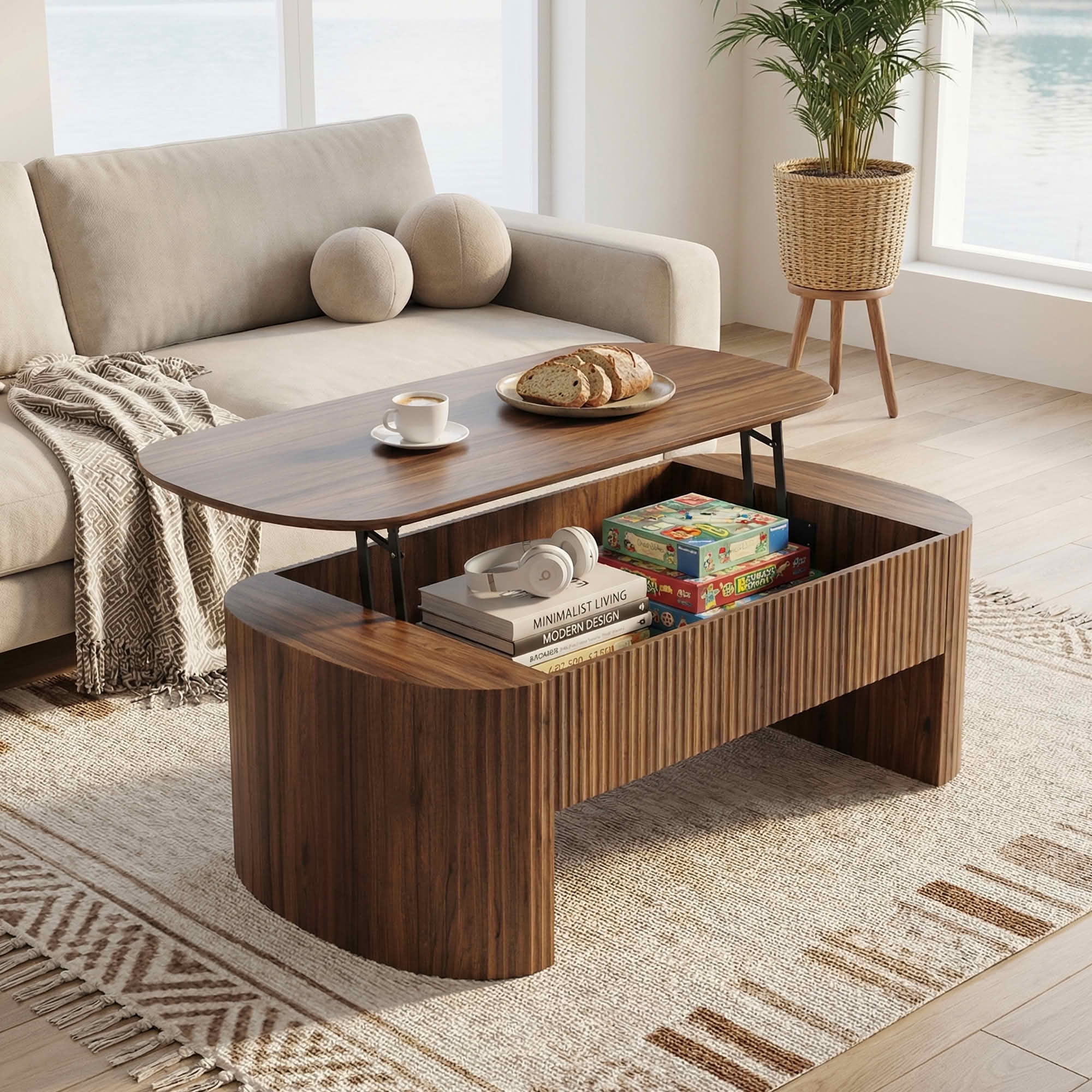 MAYEETY 47 Inch Lift Top Coffee Table Hidden Storage Shelf Living Room Table