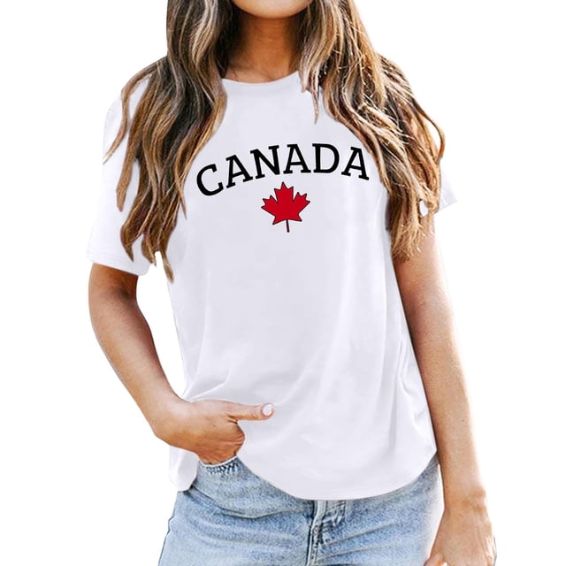 PMVFHDE T-Shirt à Imprimé « Keep Canada Flag Proud » pour Femmes Blanc, TG