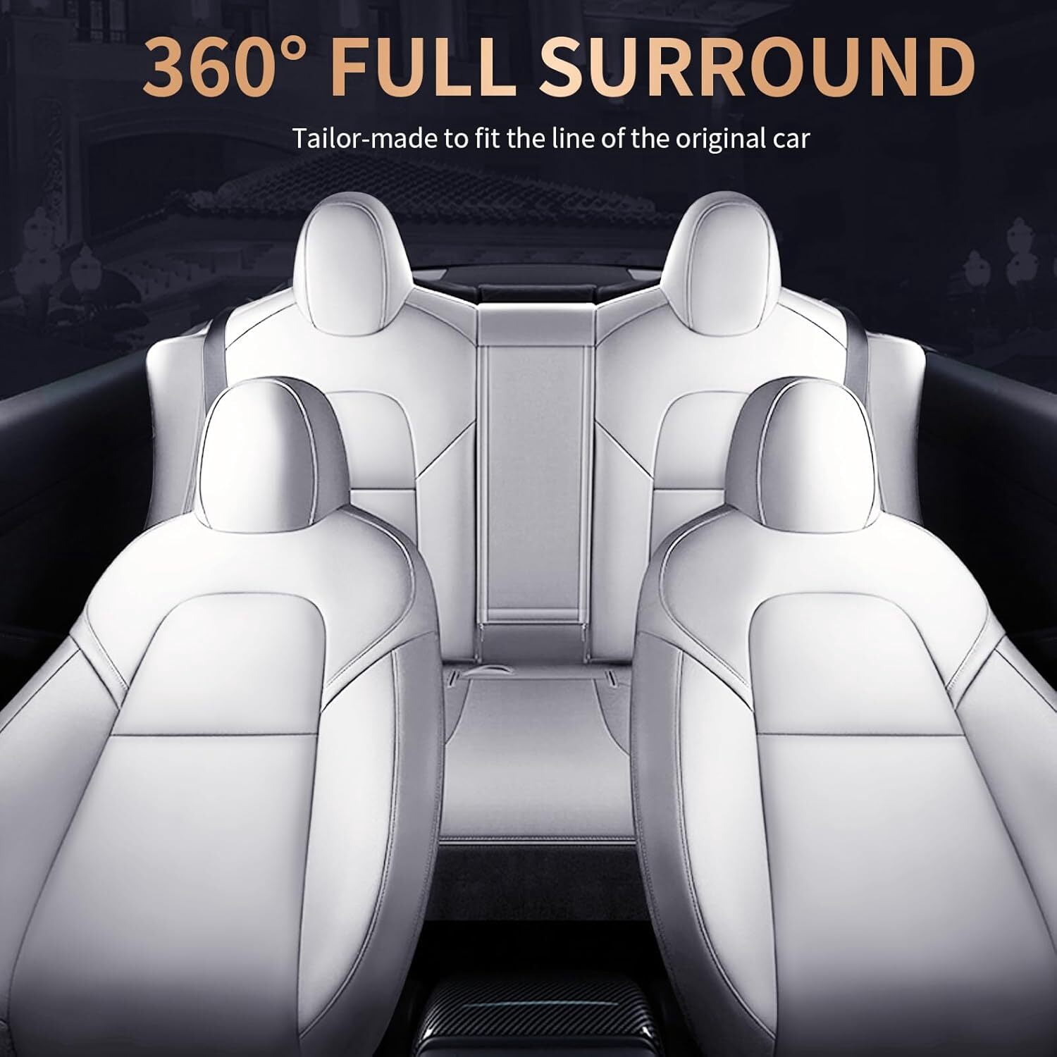 IKABEVEM Car Seat Cover for Tesla Model Y 2023 2024 - Full Set Fully Wrapped White Seat Covers 5 Seater