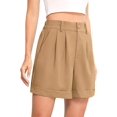 thumbnail image 2 of Womens Casual Elastic Waist Wide Leg Suit Tailored Shorts Summer Work Shorts with Pockets Khaki M, 2 of 9