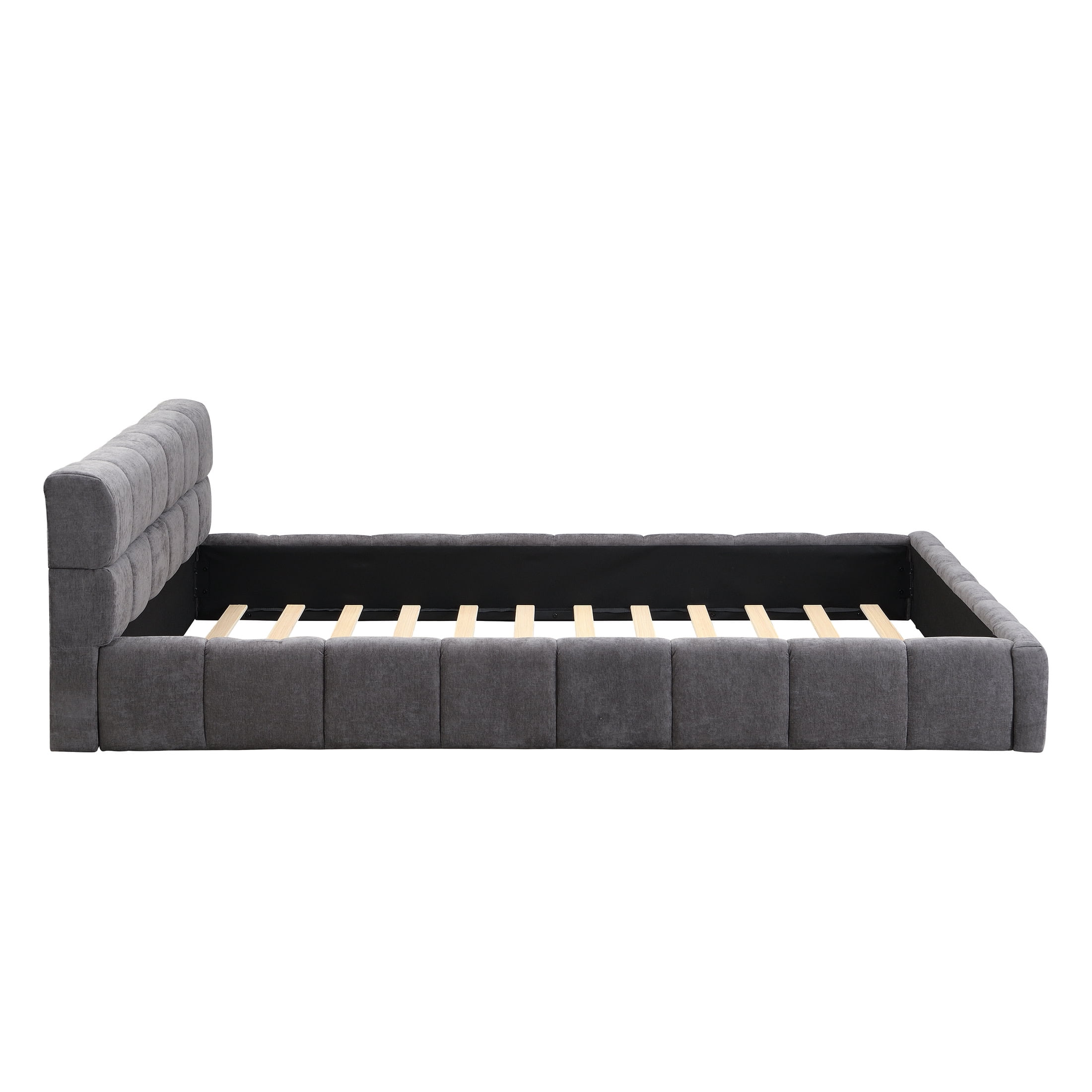 Christopher Knight Home 87.4" Elegant Chenille Upholstered Bed Frame, Checkerboard Design, Queen Size, Gray
