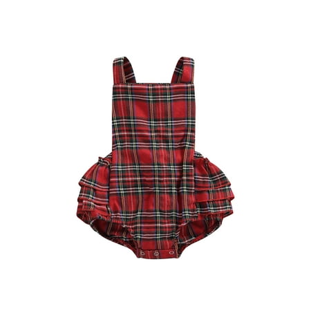 

JYYYBF Newborn Baby Girl Christmas Romper Outfit Red Plaid Print Fly Sleeve Ruffle Jumpsuit Bodysuit Infant Cute Clothes Red Sleeveless 12-18 Months