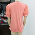 thumbnail image 2 of Camiseta con cuello en V para mujer, mangas cortas abombadas, empalme de encaje, Color puro, holgada, camiseta de verano, naranja, rosa, S, 2 of 3