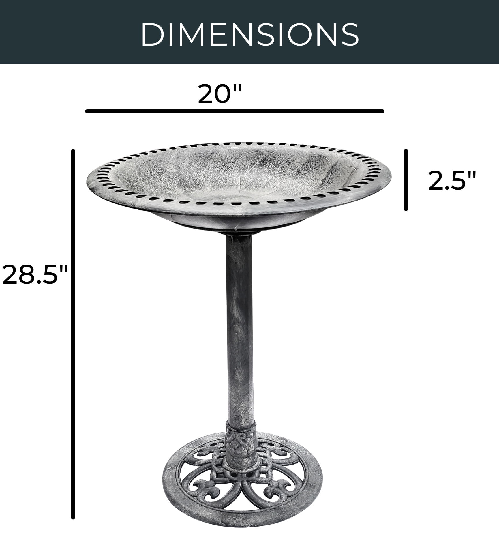 Birdbath Stone Grey 28" Height Pedestal Bird Bath Antique Outdoor Garden Vintage Yard Art Resin Fleur de lis Decoration Accents
