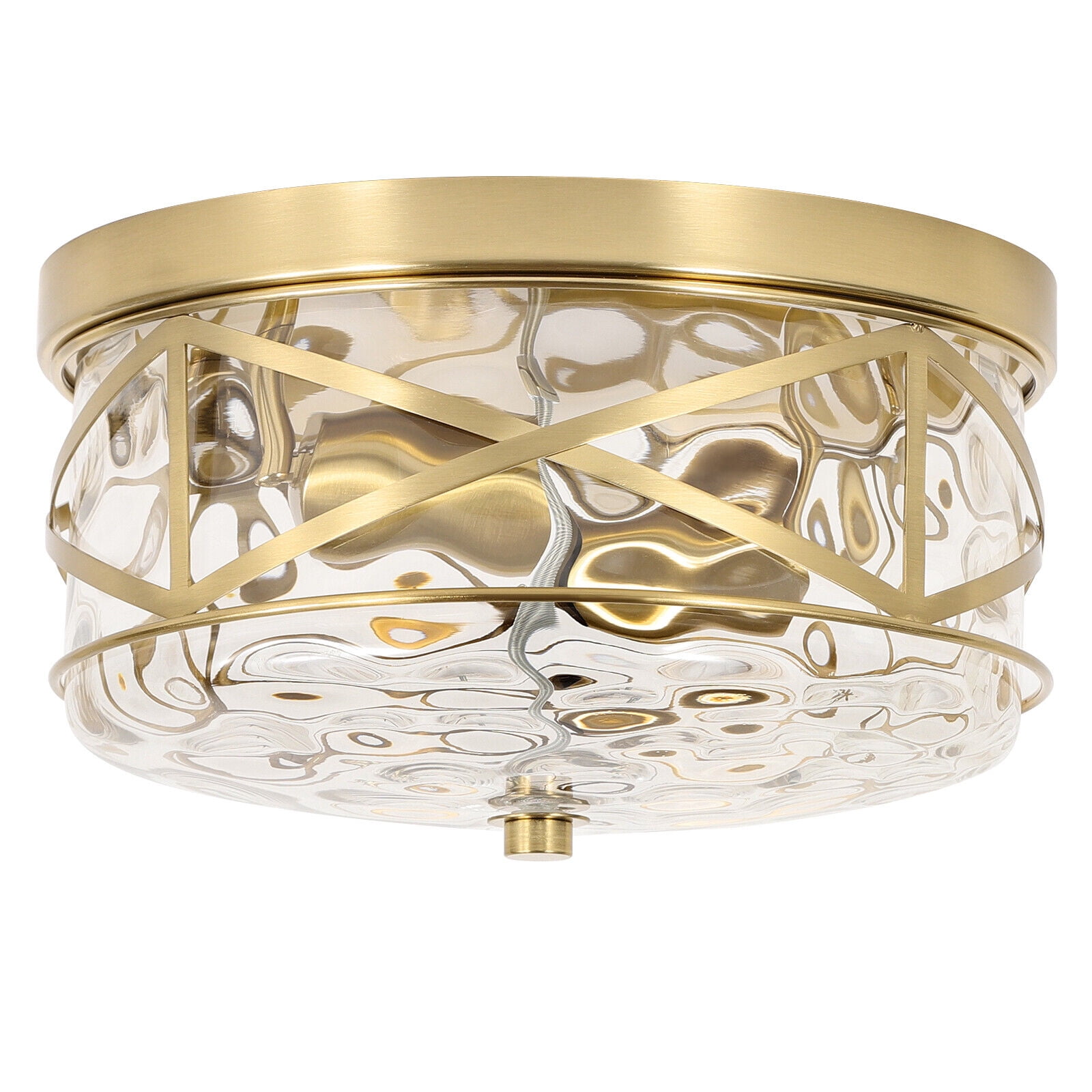Modern Small Flush Mount Ceiling Light With Clear Hammered Glass Brushed Light Fixtures 2-Lights Farmhouse Ceiling Light Antique Ceiling Light for Kitchen Dining Room Hallway 11.8"D